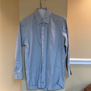 David Donahue Blue Micro-Check Dress Shirt